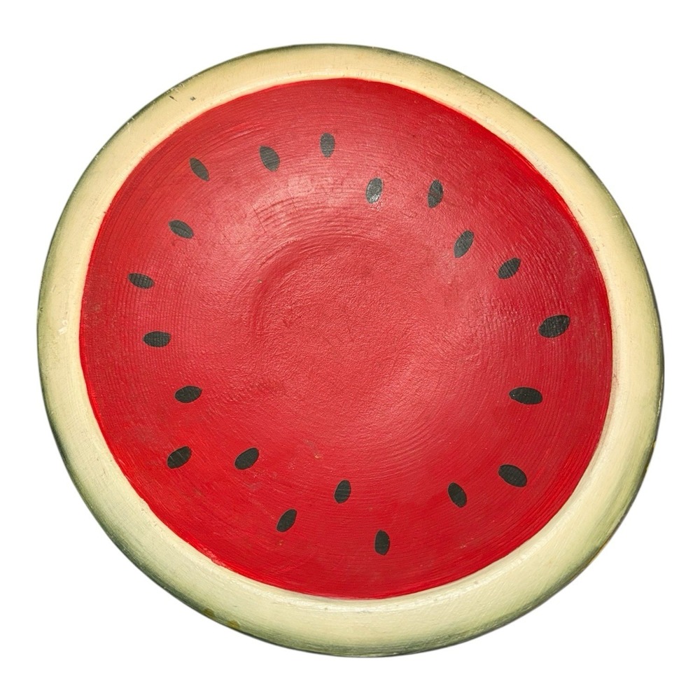 Hand Painted Wooden Watermelon Bowl Folk Art Americana Signed J Litz 10in